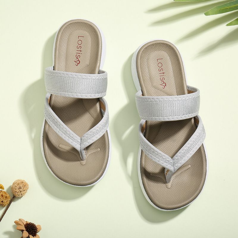 Sandalias Planas De Verano Con Costuras De Suela Suave Y Chanclas Para Mujer