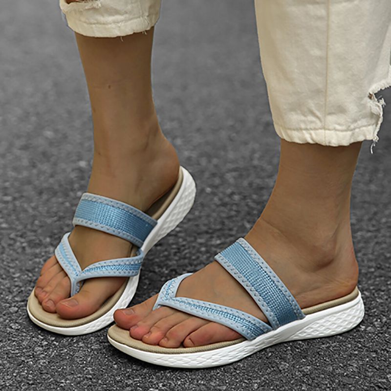 Sandalias Planas De Verano Con Costuras De Suela Suave Y Chanclas Para Mujer