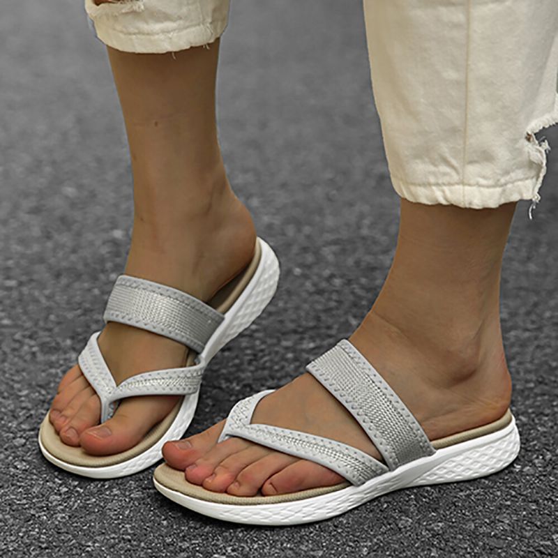 Sandalias Planas De Verano Con Costuras De Suela Suave Y Chanclas Para Mujer