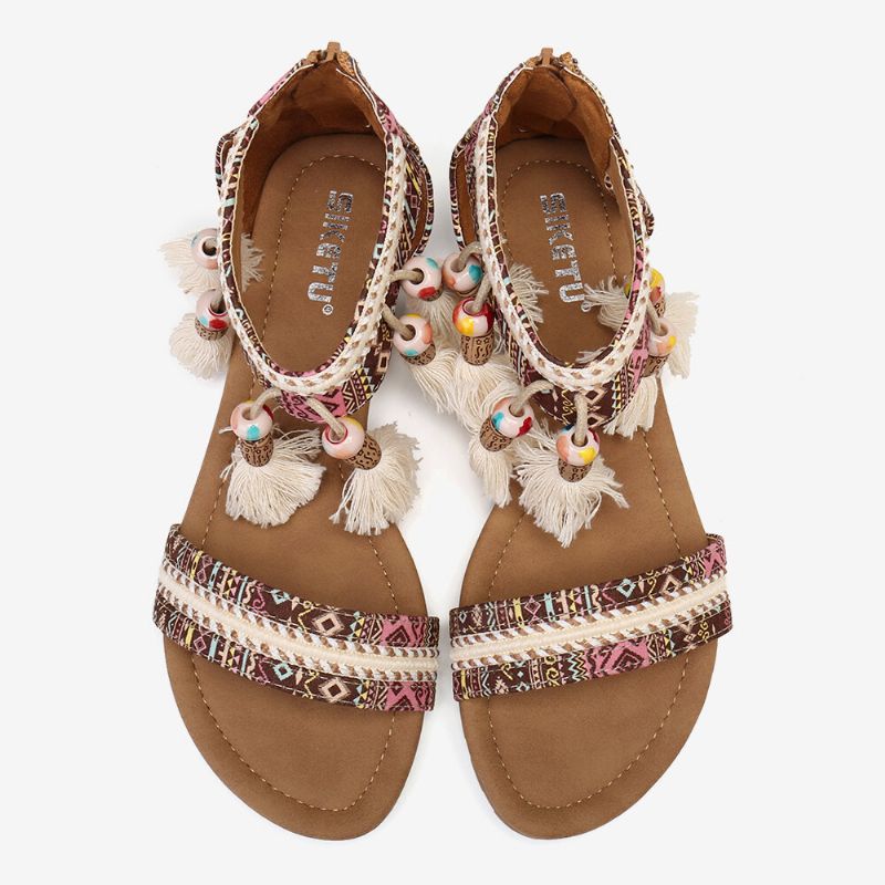 Sandalias Planas De Verano Con Punta Abierta Y Patrón De Estilo Popular Bohemio Para Mujer