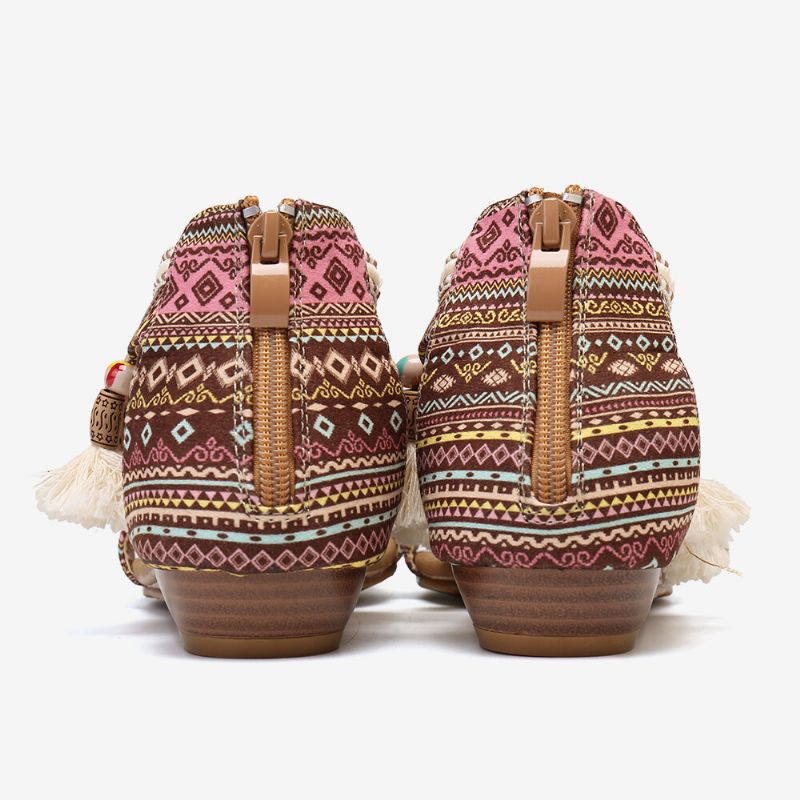 Sandalias Planas De Verano Con Punta Abierta Y Patrón De Estilo Popular Bohemio Para Mujer