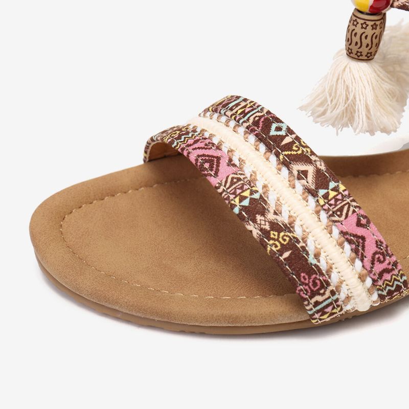 Sandalias Planas De Verano Con Punta Abierta Y Patrón De Estilo Popular Bohemio Para Mujer