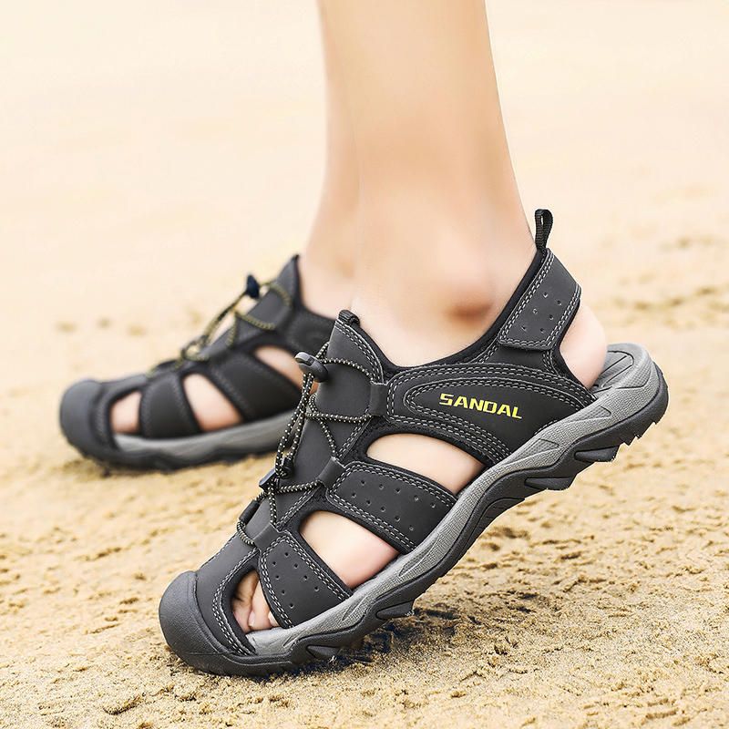 Sandalias De Playa Al Aire Libre Con Suelas Suaves Y Transpirables De Cuero Genuino Para Hombres