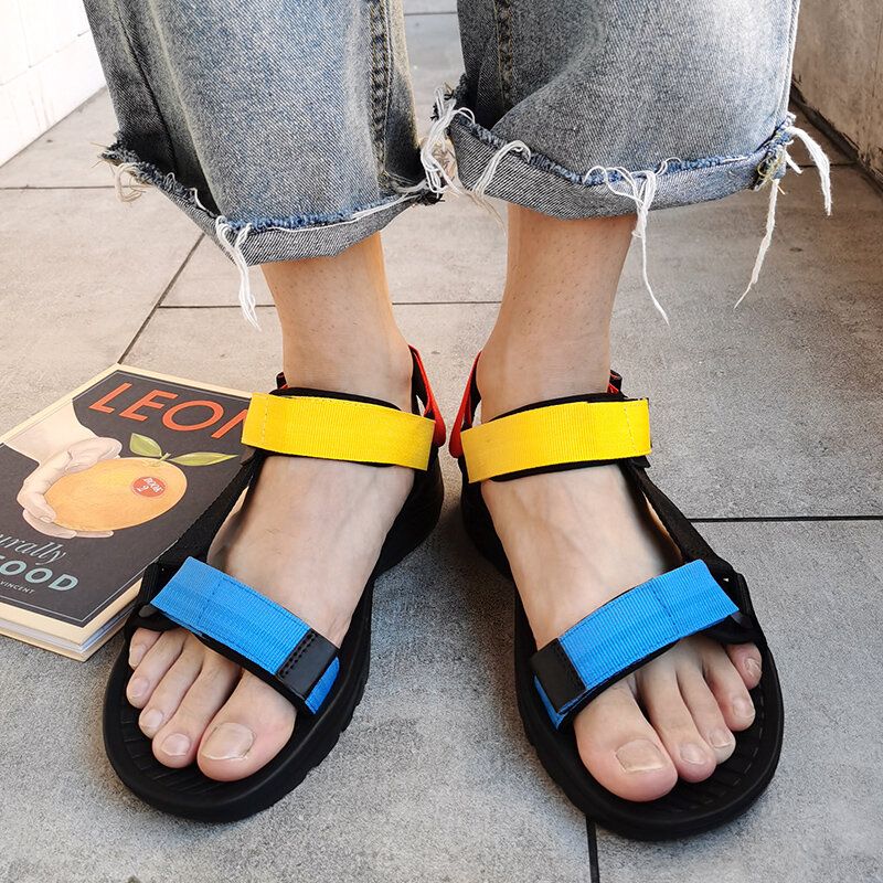 Sandalias De Playa Con Lazo De Gancho Deportivo Cómodas Con Correas De Color Para Hombre