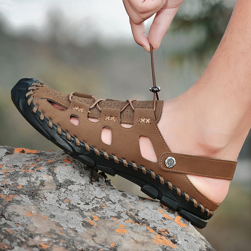 Sandalias De Playa De Costura A Mano Suaves Y Cómodas Antideslizantes Para Hombres Al Aire Libre