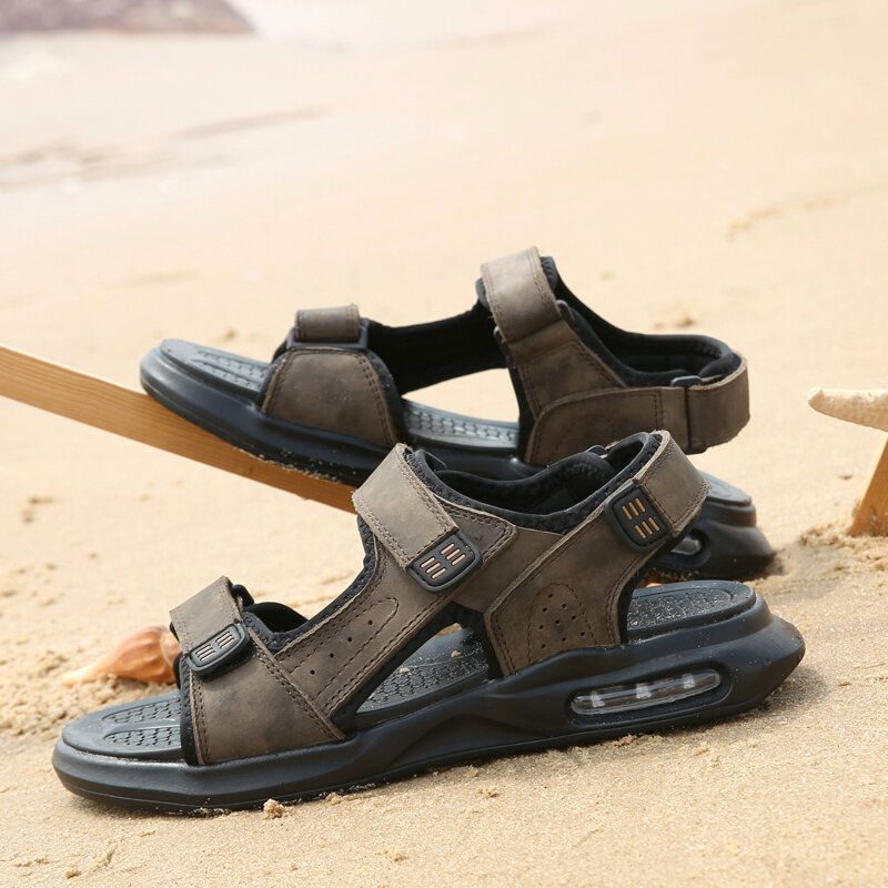 Sandalias De Playa De Cuero Con Bucle De Gancho Acolchadas Para Deportes Al Aire Libre Para Hombres