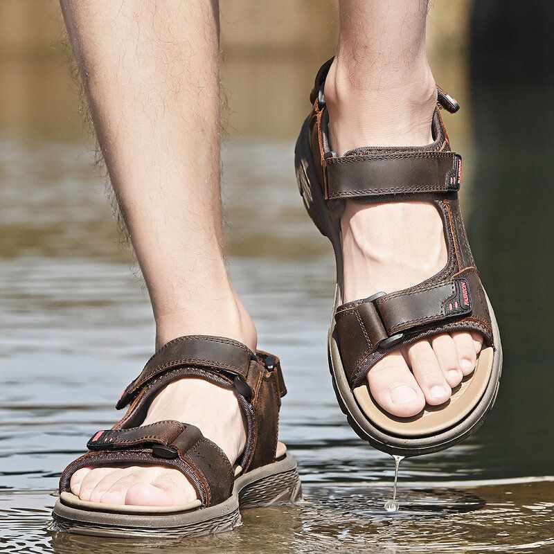 Sandalias De Playa De Cuero De Vaca Suave Cómodas Al Aire Libre De Verano Para Hombres