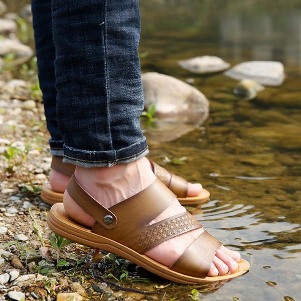 Sandalias De Playa De Dos Vías Con Suela Suave Para Hombre