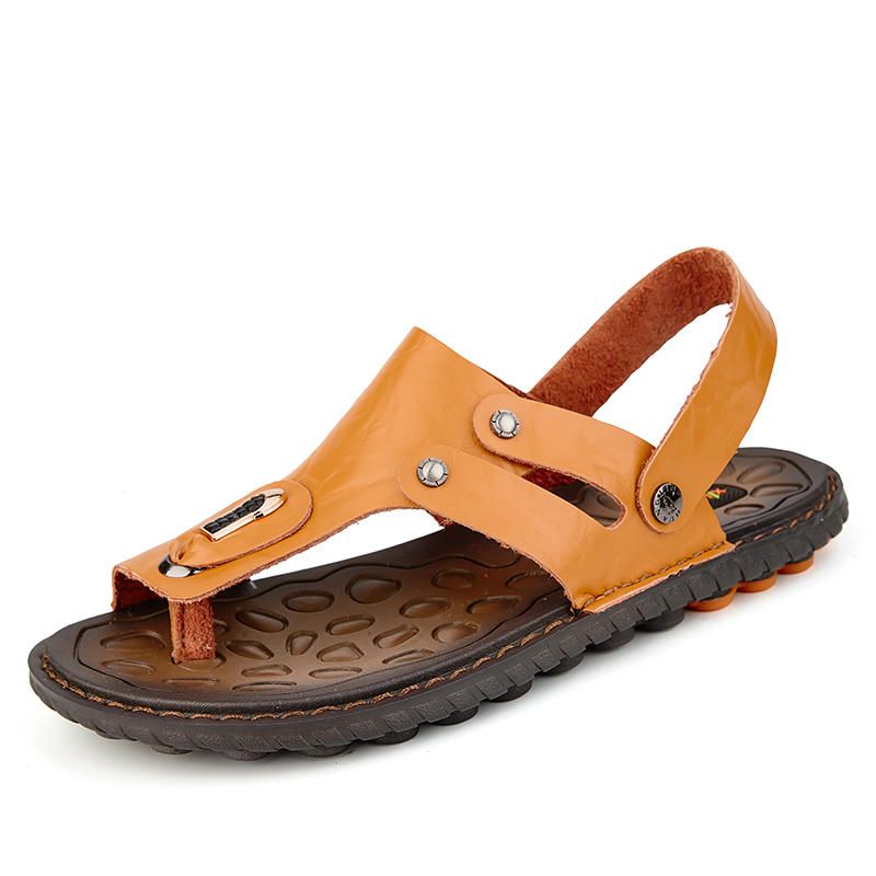 Sandalias De Playa Informales De Cuero Genuino Con Punta De Clip Para Hombre