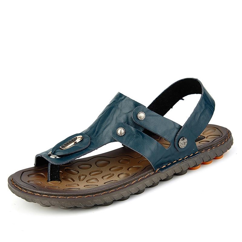 Sandalias De Playa Informales De Cuero Genuino Con Punta De Clip Para Hombre