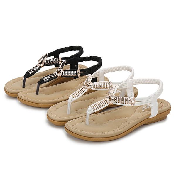 Sandalias De Playa Planas Con Punta De Clip Bohemia Para Mujer