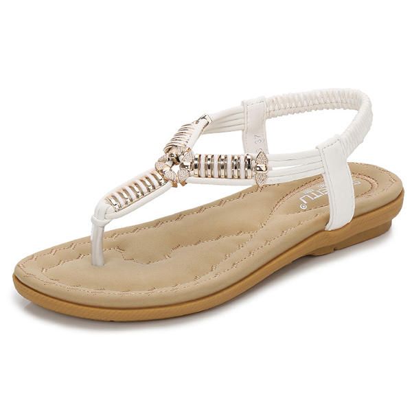 Sandalias De Playa Planas Con Punta De Clip Bohemia Para Mujer