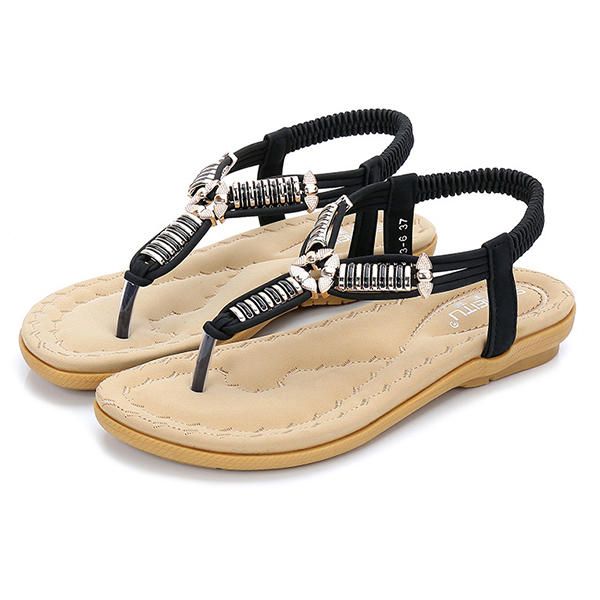 Sandalias De Playa Planas Con Punta De Clip Bohemia Para Mujer