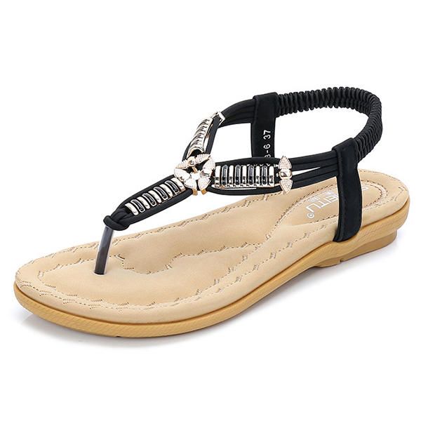 Sandalias De Playa Planas Con Punta De Clip Bohemia Para Mujer