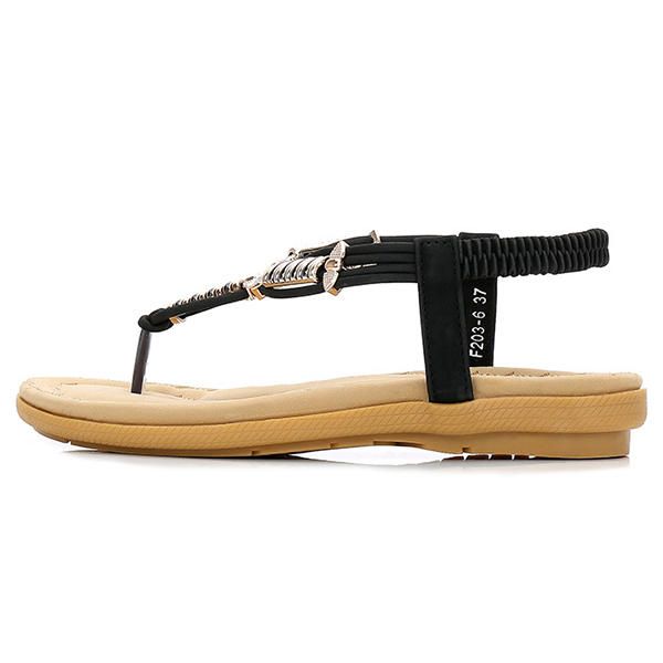 Sandalias De Playa Planas Con Punta De Clip Bohemia Para Mujer