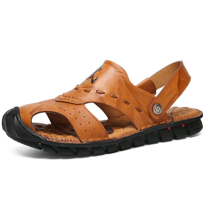 Sandalias De Playa De Suela Suave Transpirable De Cuero Genuino Para Hombre