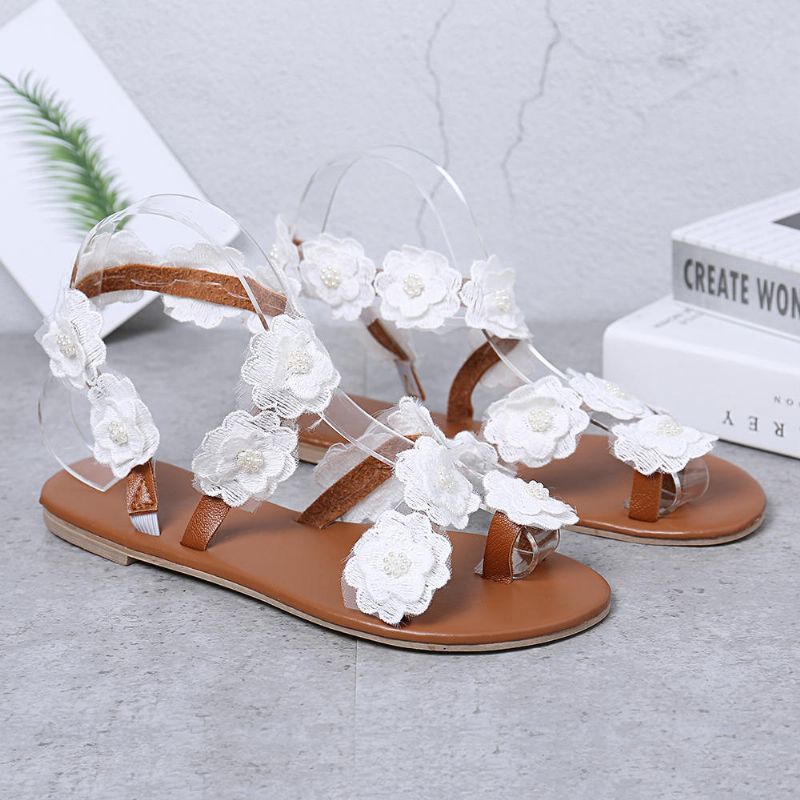 Sandalias De Playa De Verano Con Decoración De Flores De Talla Grande Para Mujer