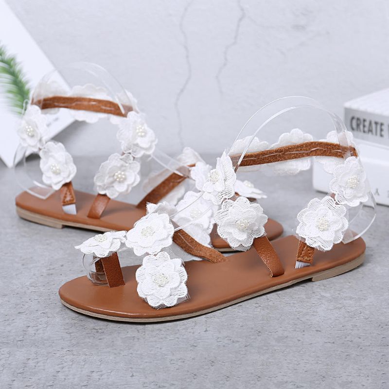 Sandalias De Playa De Verano Con Decoración De Flores De Talla Grande Para Mujer