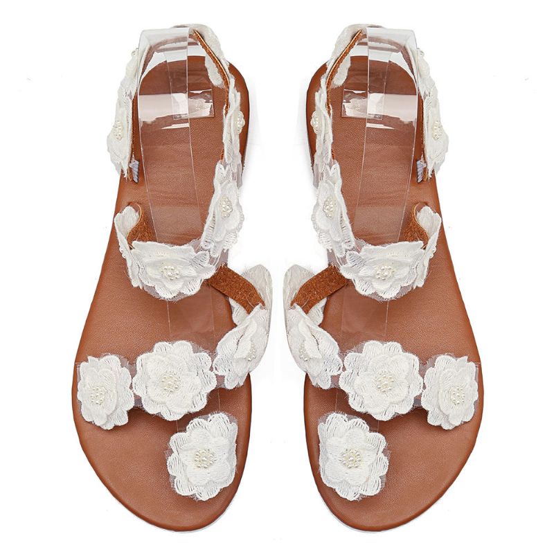 Sandalias De Playa De Verano Con Decoración De Flores De Talla Grande Para Mujer