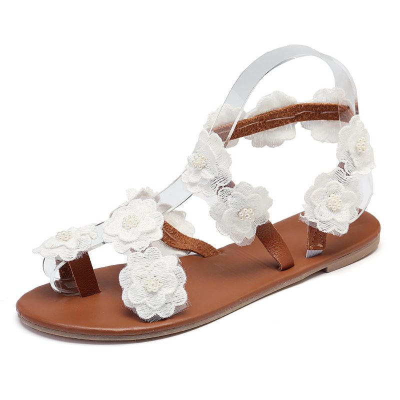 Sandalias De Playa De Verano Con Decoración De Flores De Talla Grande Para Mujer