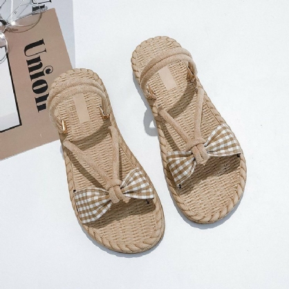 Sandalias De Playa De Verano Con Decoración De Lazo De Guinga Para Mujer