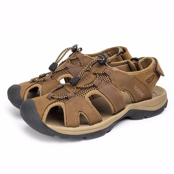 Sandalias De Playa De Verano Para Hombre Zapatos De Cuero Con Ajuste De Palo Mágico