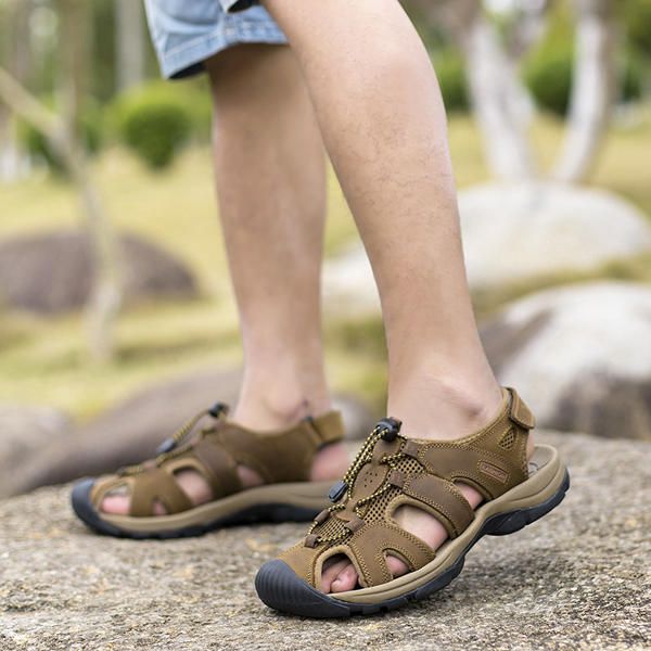 Sandalias De Playa De Verano Para Hombre Zapatos De Cuero Con Ajuste De Palo Mágico