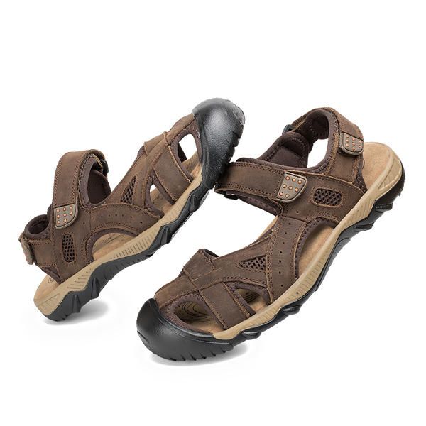 Sandalias De Playa De Verano Para Hombre Zapatos De Cuero Transpirables Zapatos De Ajuste De Palo Mágico