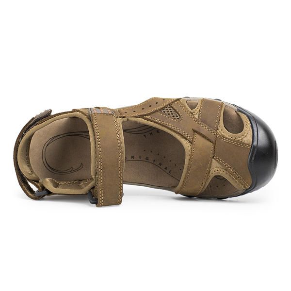 Sandalias De Playa De Verano Para Hombre Zapatos De Cuero Transpirables Zapatos De Ajuste De Palo Mágico