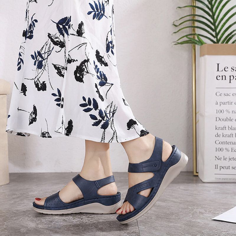 Sandalias De Rayas De Tacones De Cuña Cómodos Casuales Ahuecados Con Puntos De Color Sólido Para Mujer