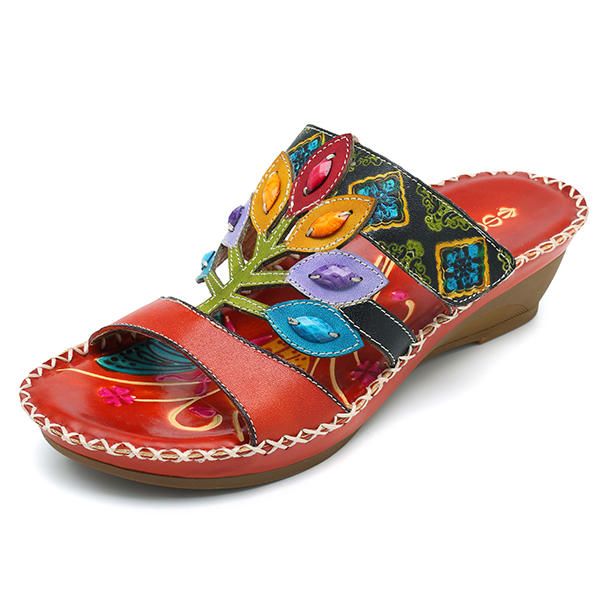 Sandalias Suaves Bohemias Hechas A Mano De Cuero Genuino Con Gancho Para Zapatos Para Mujer