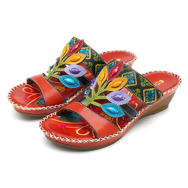 Sandalias Suaves Bohemias Hechas A Mano De Cuero Genuino Con Gancho Para Zapatos Para Mujer