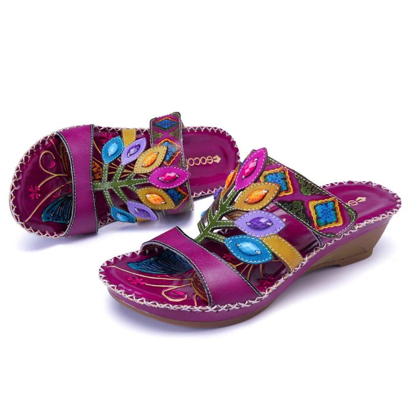 Sandalias Suaves Bohemias Hechas A Mano De Cuero Genuino Con Gancho Para Zapatos Para Mujer