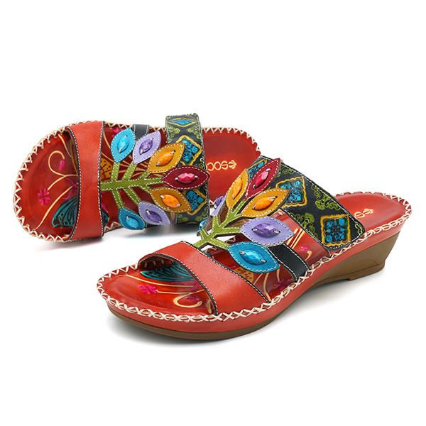 Sandalias Suaves Bohemias Hechas A Mano De Cuero Genuino Con Gancho Para Zapatos Para Mujer