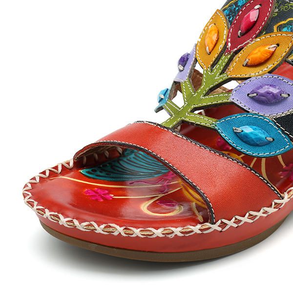 Sandalias Suaves Bohemias Hechas A Mano De Cuero Genuino Con Gancho Para Zapatos Para Mujer