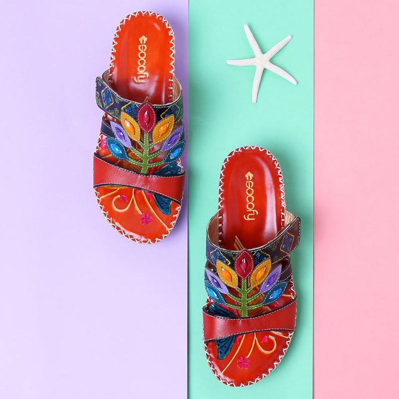 Sandalias Suaves Bohemias Hechas A Mano De Cuero Genuino Con Gancho Para Zapatos Para Mujer