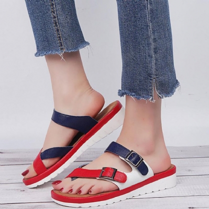 Sandalias De Tiras Cruzadas De Empalme De Color Informal De Gran Tamaño Para Mujer