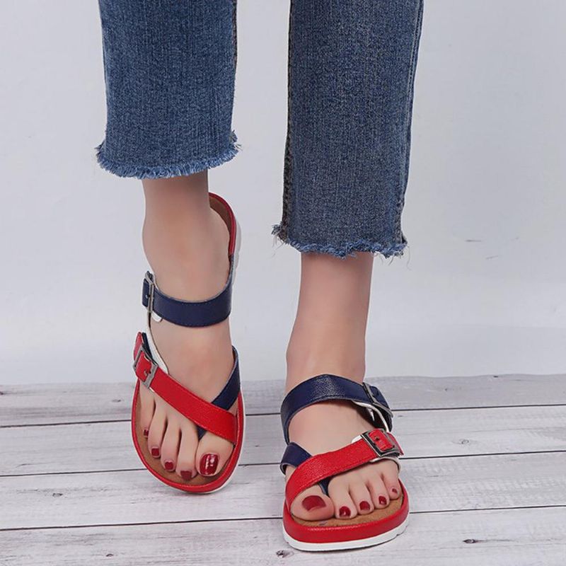 Sandalias De Tiras Cruzadas De Empalme De Color Informal De Gran Tamaño Para Mujer