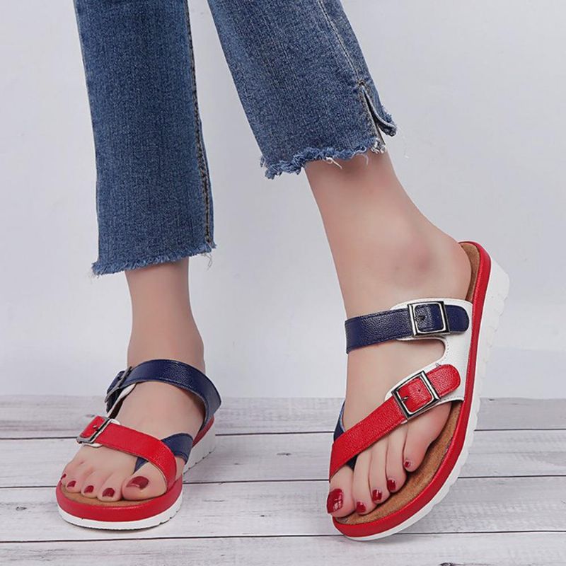 Sandalias De Tiras Cruzadas De Empalme De Color Informal De Gran Tamaño Para Mujer