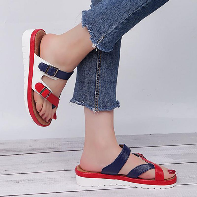 Sandalias De Tiras Cruzadas De Empalme De Color Informal De Gran Tamaño Para Mujer