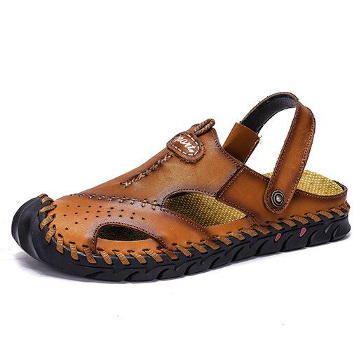 Sandalias De Verano Informales Con Punta Cerrada Y Resbalón Transpirable Con Costura A Mano De Doble Uso Para Hombre