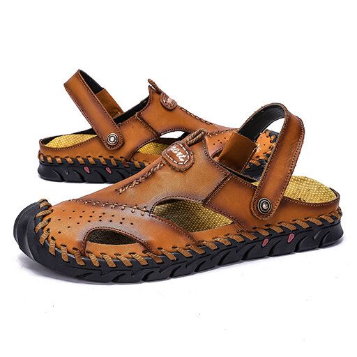 Sandalias De Verano Informales Con Punta Cerrada Y Resbalón Transpirable Con Costura A Mano De Doble Uso Para Hombre