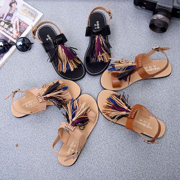 Verano Mujer Borlas Fringe Slingback Sandalias Planas Mocasines Zapatos