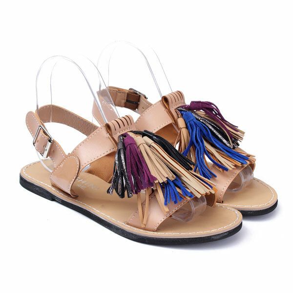 Verano Mujer Borlas Fringe Slingback Sandalias Planas Mocasines Zapatos