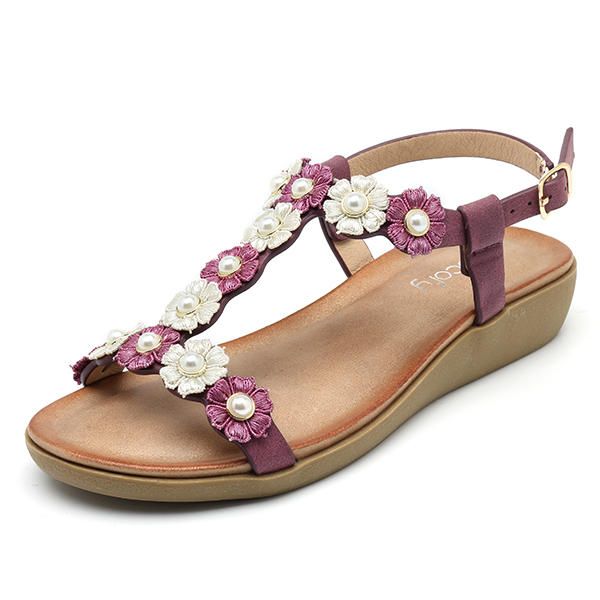 Zapatillas De Playa Con Punta Plana Suave Bohemia De Flores Para Mujer