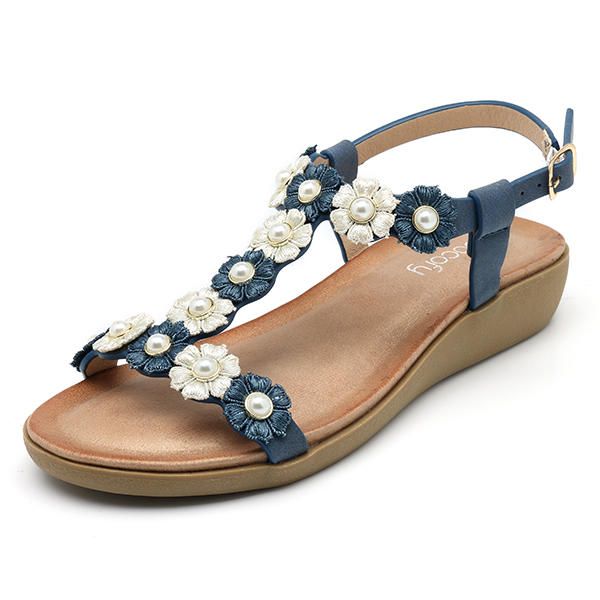 Zapatillas De Playa Con Punta Plana Suave Bohemia De Flores Para Mujer