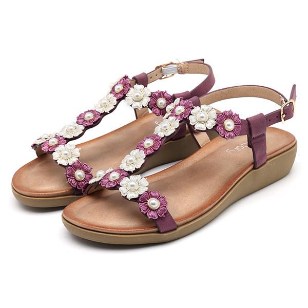 Zapatillas De Playa Con Punta Plana Suave Bohemia De Flores Para Mujer