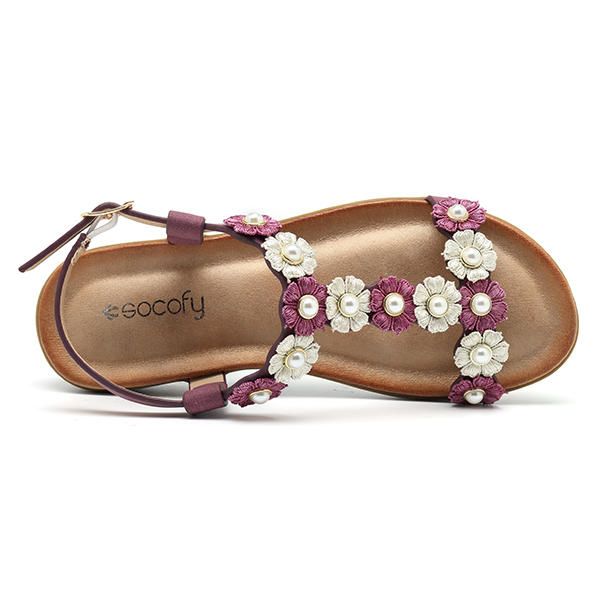 Zapatillas De Playa Con Punta Plana Suave Bohemia De Flores Para Mujer