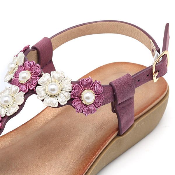 Zapatillas De Playa Con Punta Plana Suave Bohemia De Flores Para Mujer