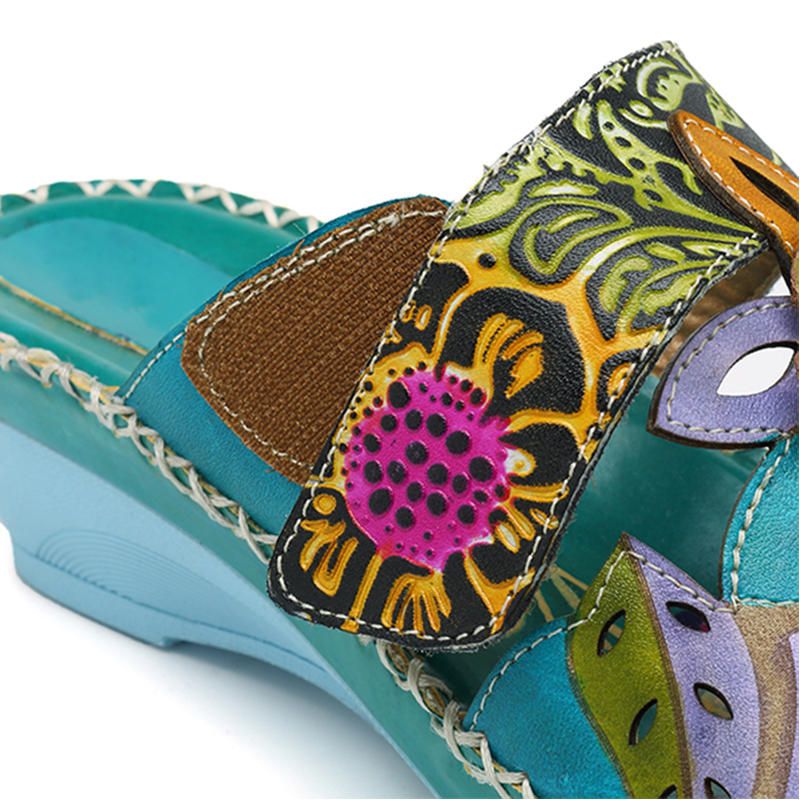 Zapato De Cuero Hecho A Mano Bohemio Para Mujer Sandalias Suaves Con Flores